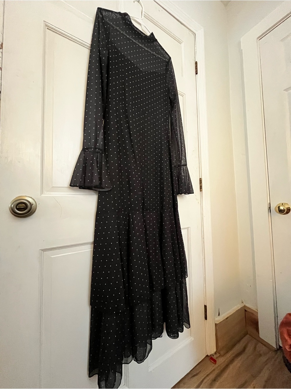 Black and white polka dot sheer neck dress